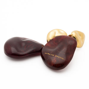 Double Earring - Gold Bordeaux Marble