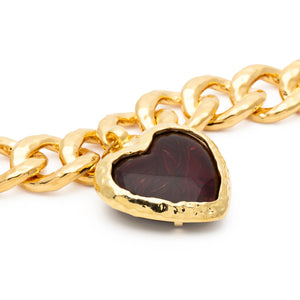 Big Hammered Necklace With Heart - Gold / Bordeaux Marble