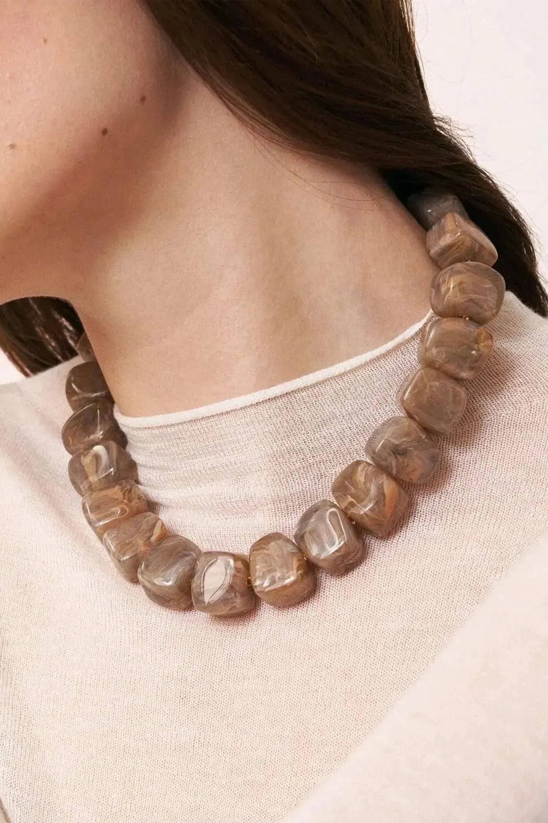 Mini Organic Shaped Necklace - Biancone Marble