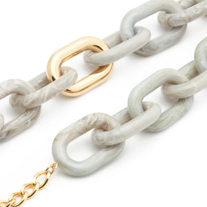 New Oval Necklace With Gold - Snow Green Marble