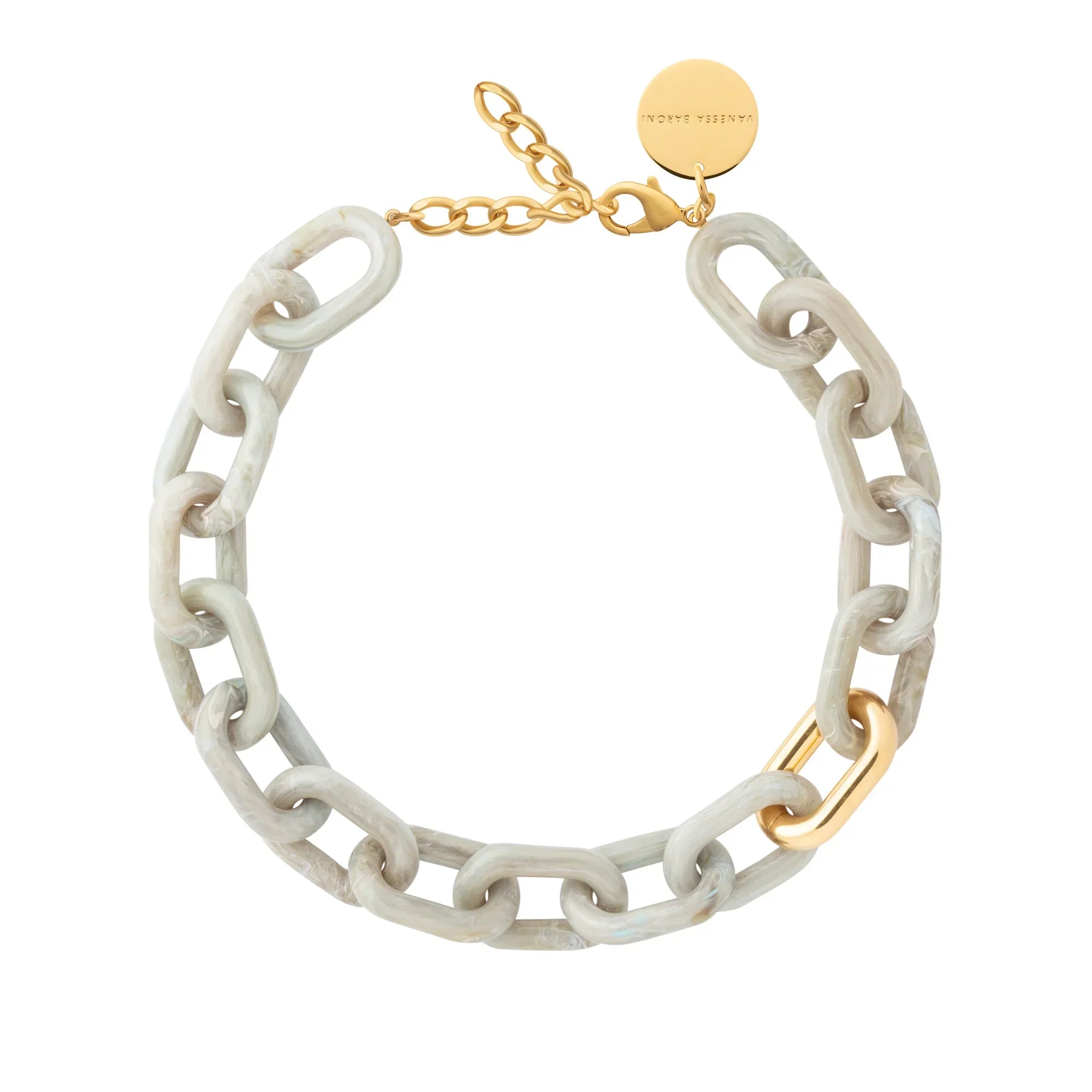 New Oval Necklace With Gold - Snow Green Marble