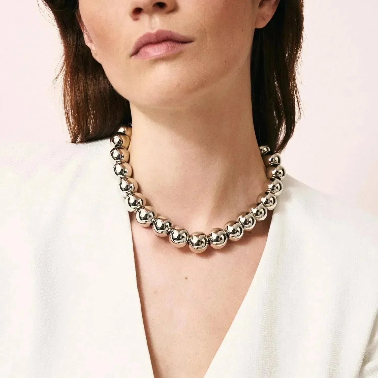 Small Beads Necklace Short Silver