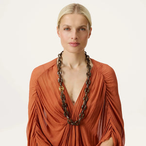 Small Turtle Necklace Long - Dark Brown Marble