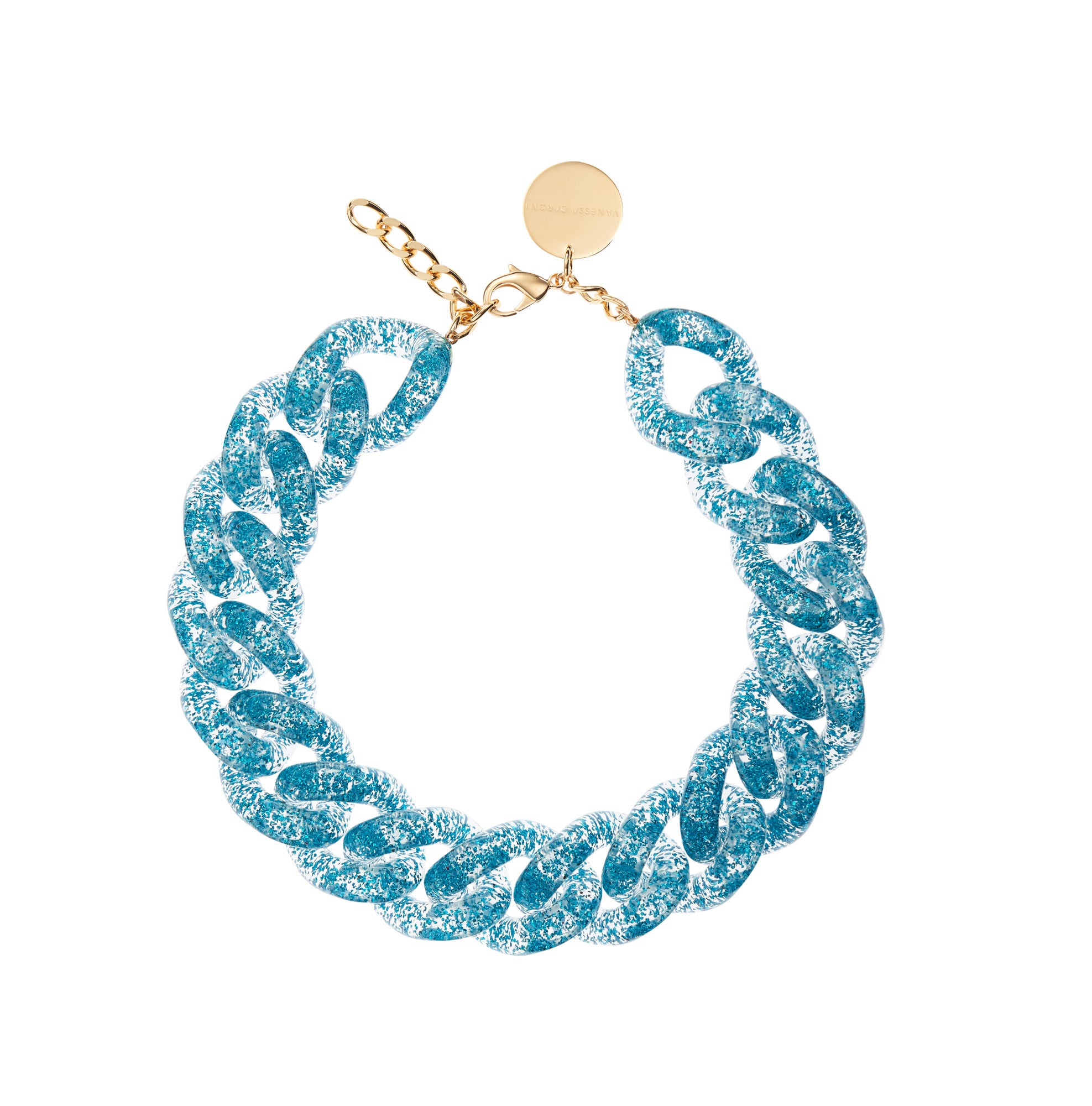 Big Flat Chain Necklace -  Blue Glitter