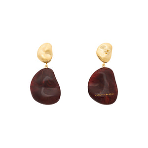 Double Earring - Gold Bordeaux Marble