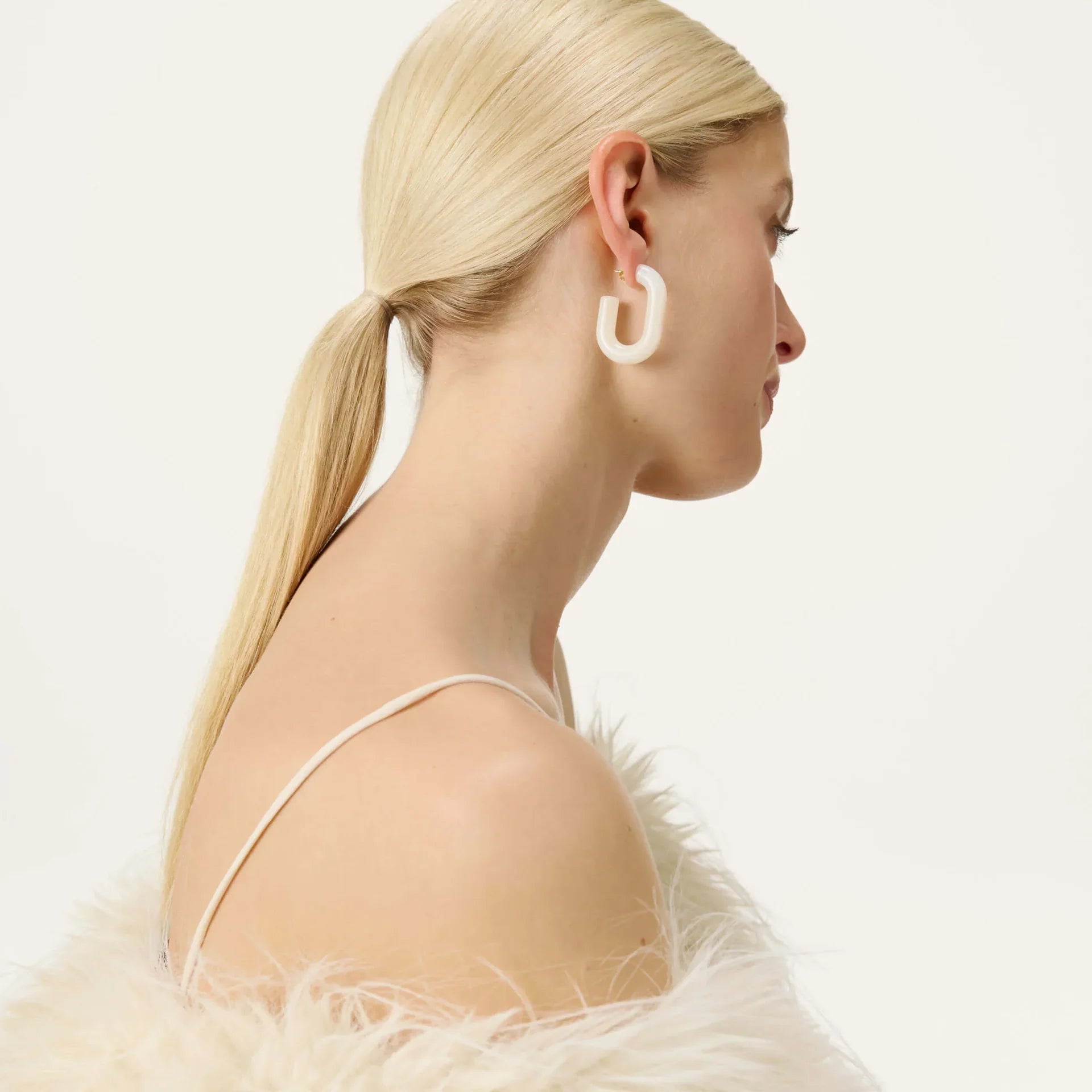 New Oval Earring - Pearl Marble