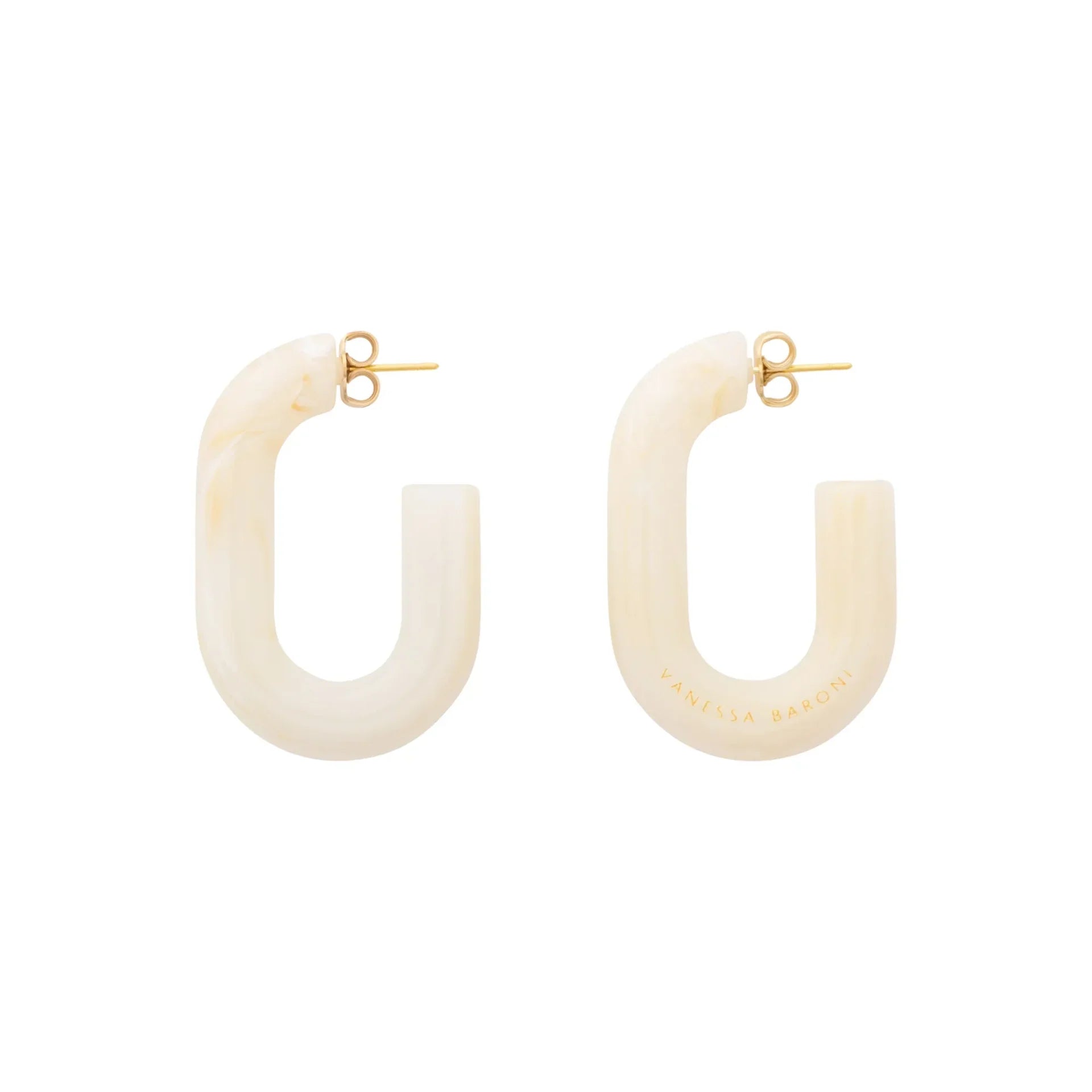 New Oval Earring - Pearl Marble