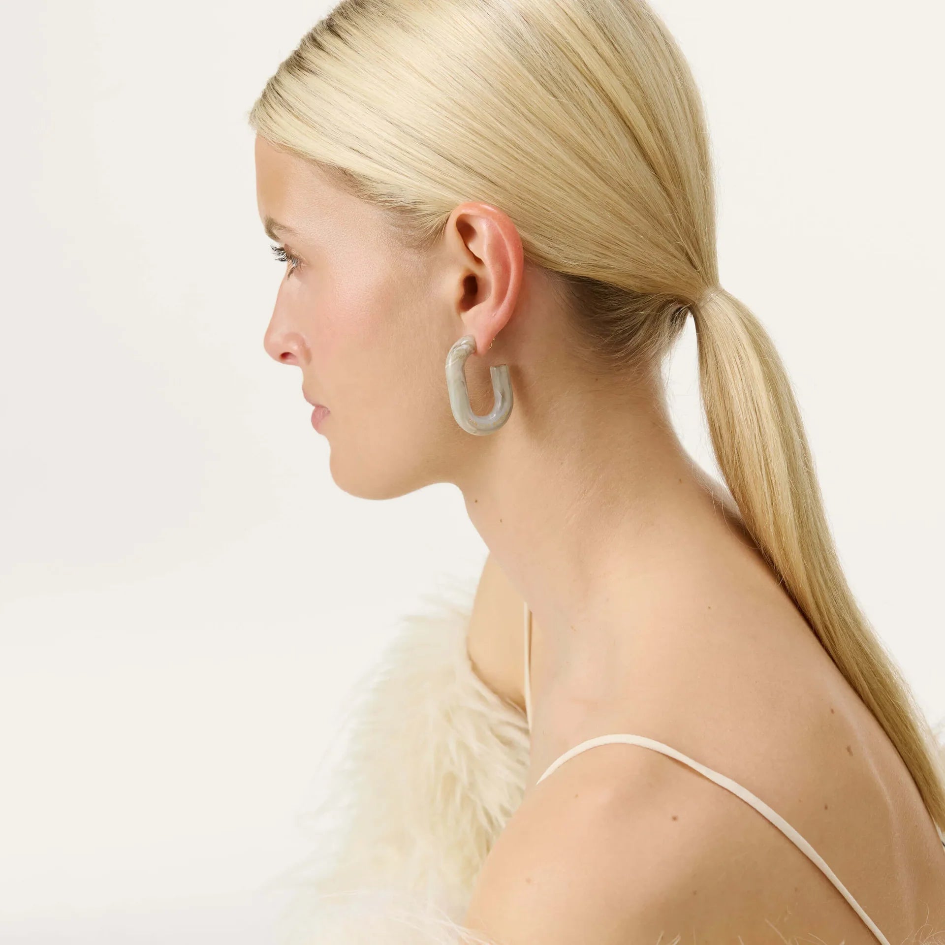 New Oval Earring - Snow Green Marble