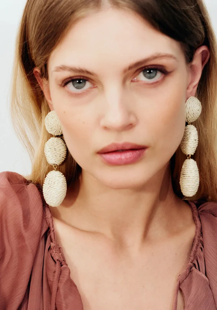 Raffia Oval Earring - Sand