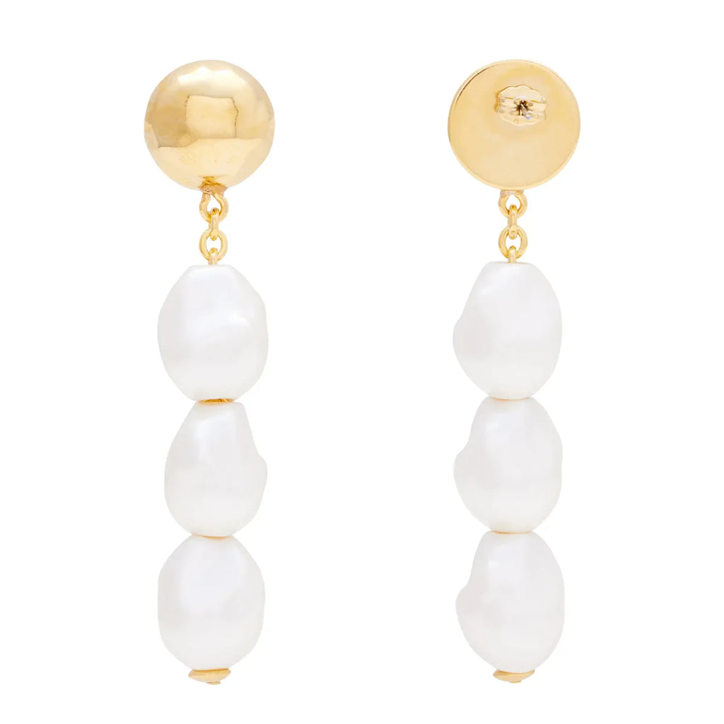 Triple Organic Pearl Earring -Pearl