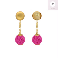 Hanging Raffia Dot Earring - Fuschia