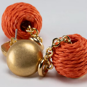 Hanging Raffia Dot Earring - Orange