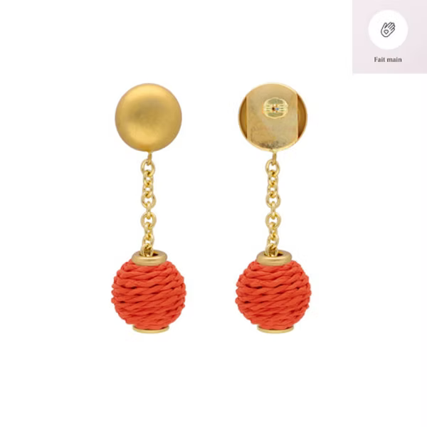Hanging Raffia Dot Earring - Orange