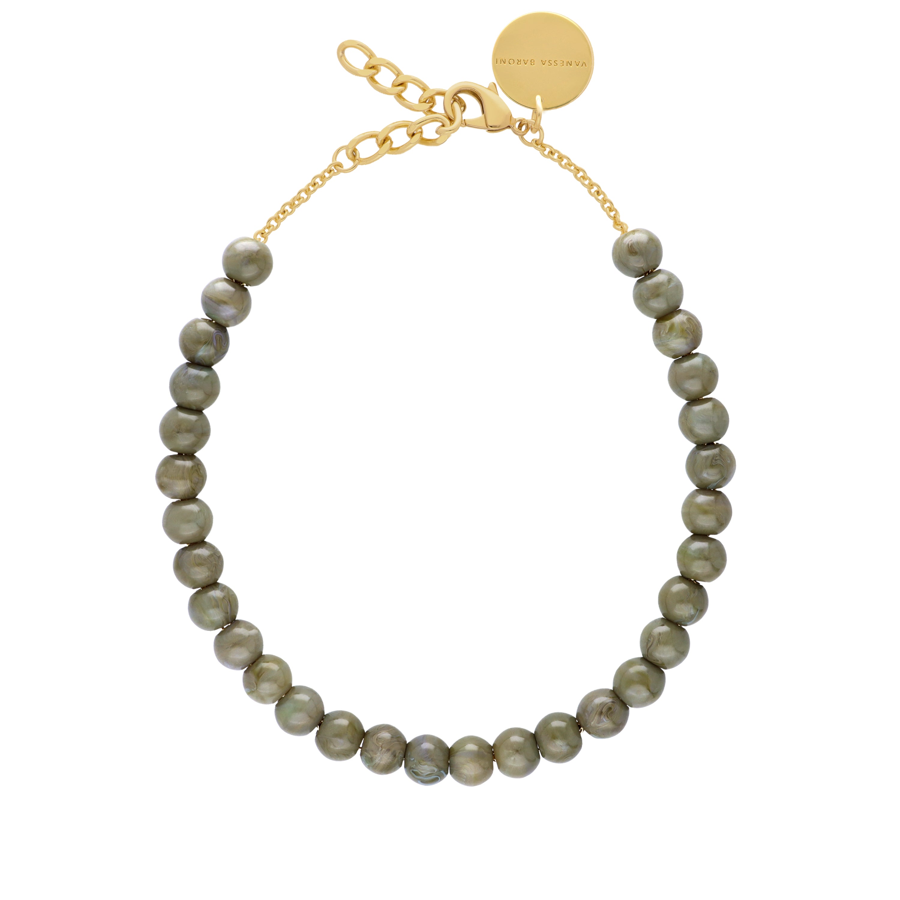 Mini Beads Necklace -  Light Olive Marble