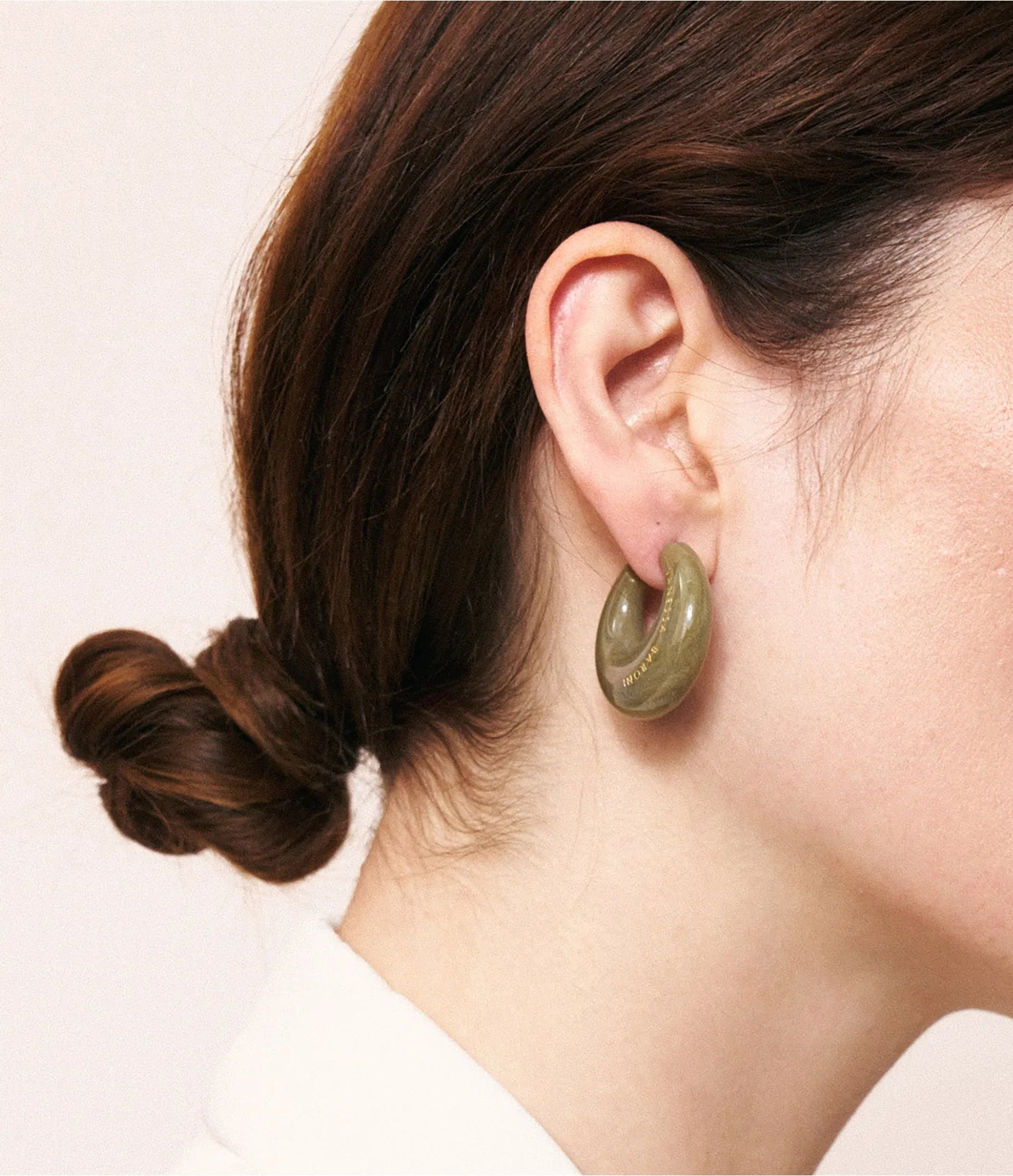 Moon Earring - Light Olive Marble