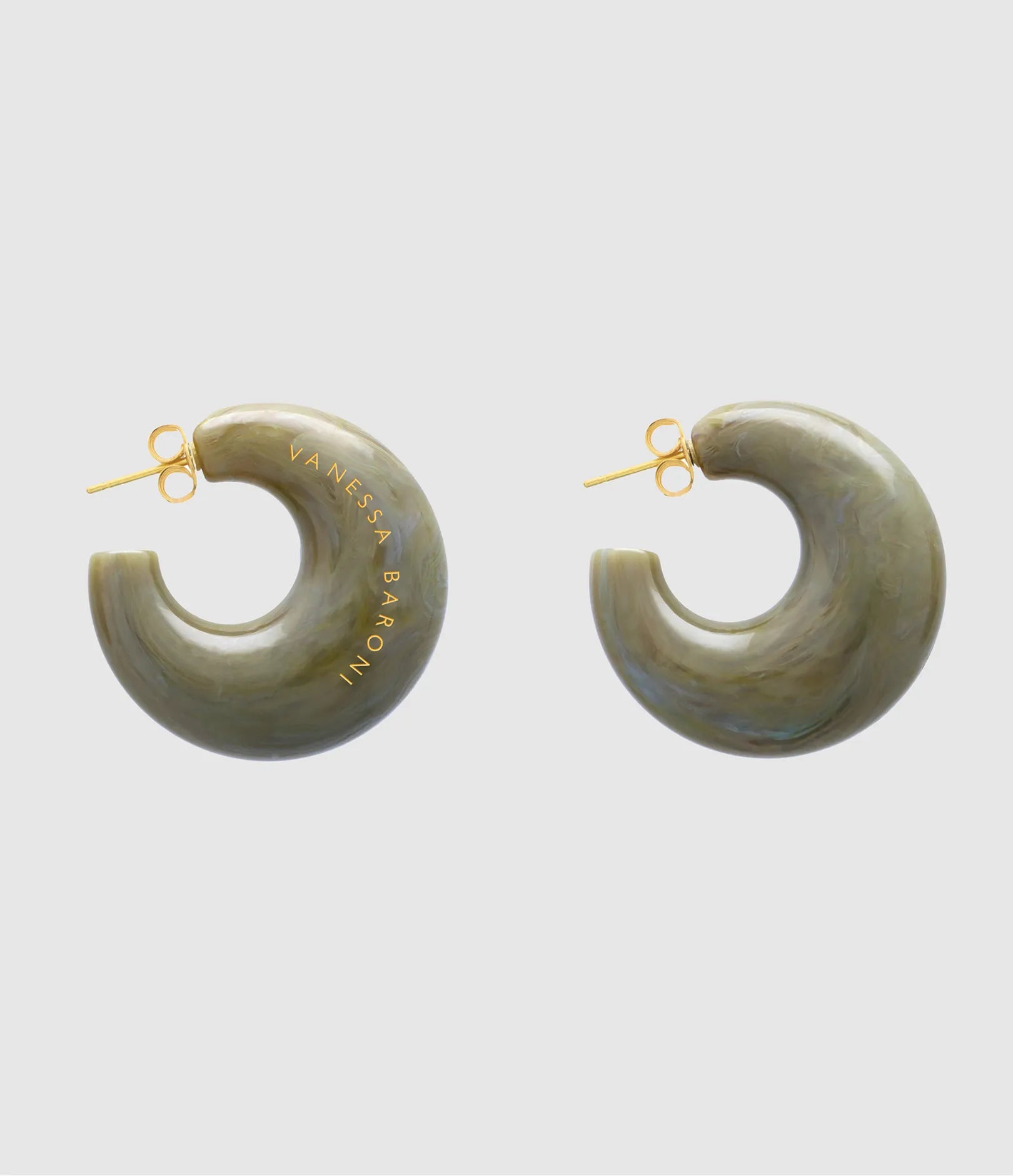 Moon Earring - Light Olive Marble
