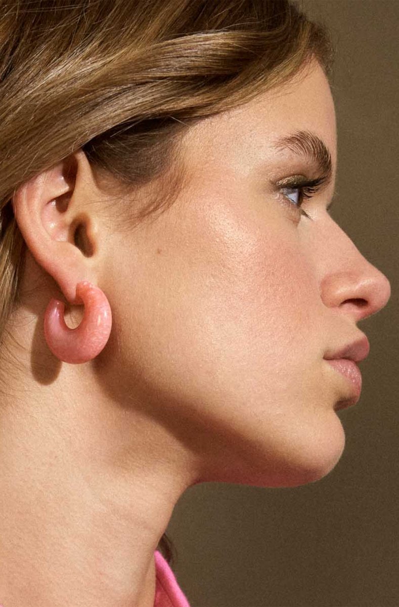 Moon Earring - Neon Pink Marble
