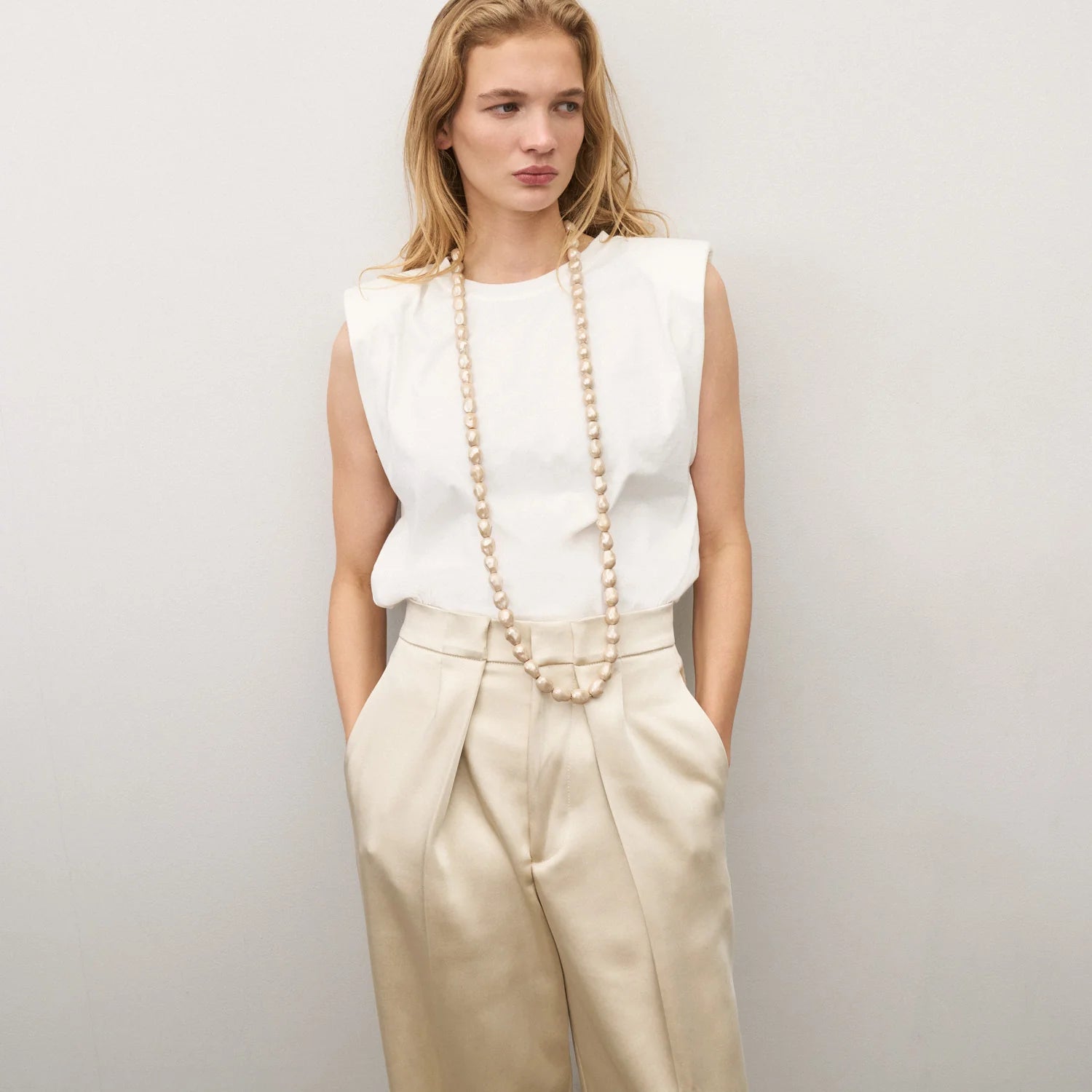 Organic Pearl Necklace Long - Champagne Pearl