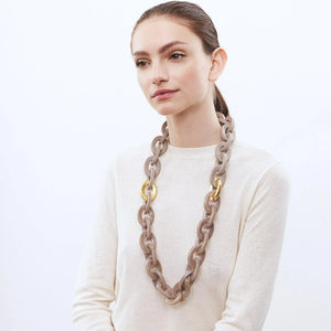 Oval Necklace Long With Gold - Greige Marble Matt Light Taupe