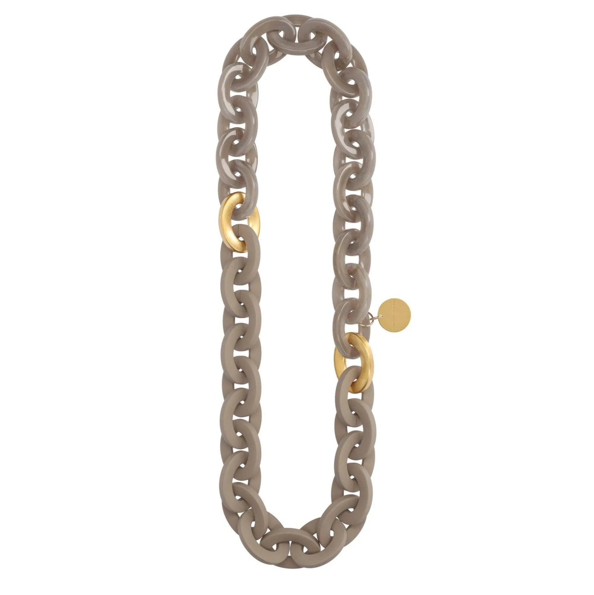 Oval Necklace Long With Gold - Greige Marble Matt Light Taupe