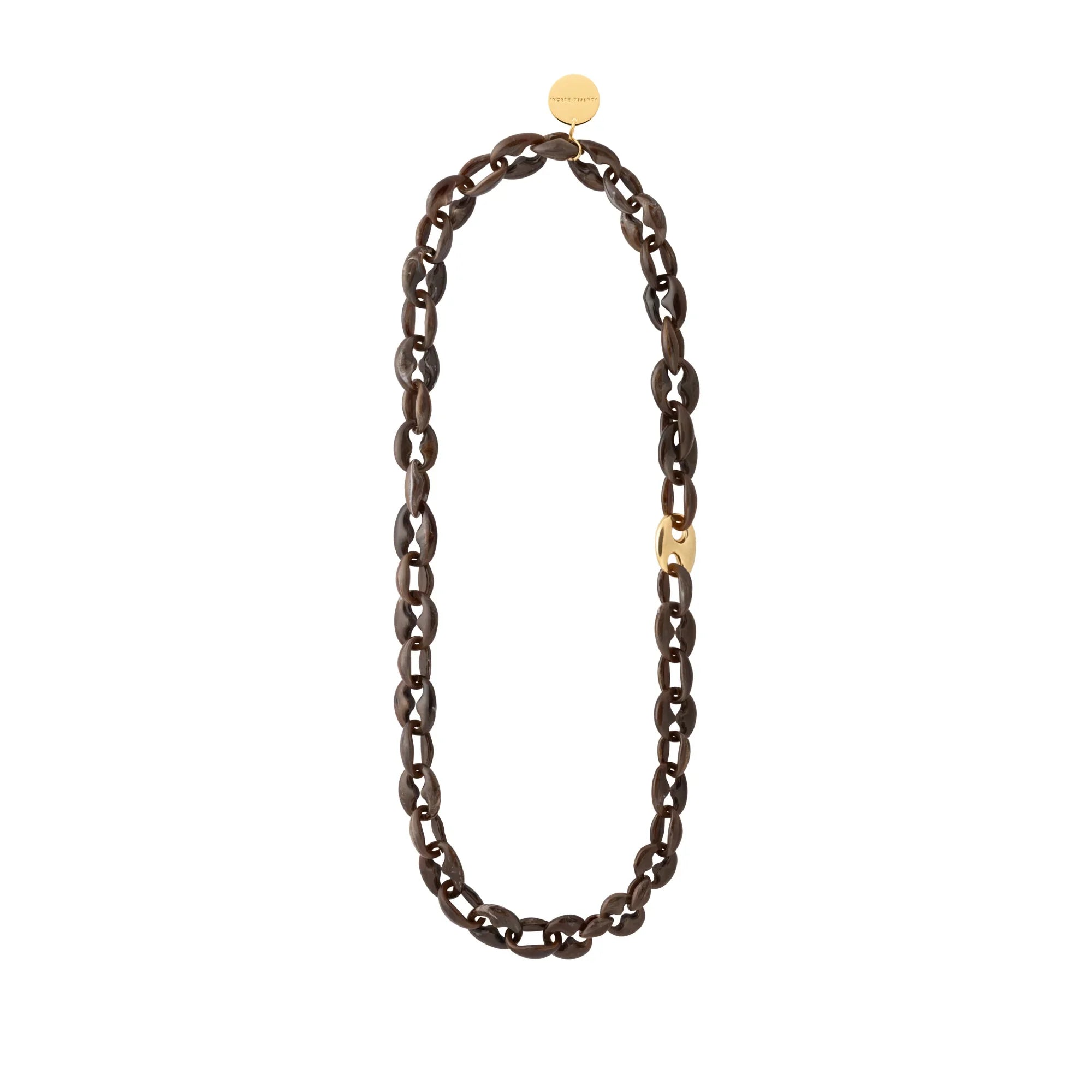 Small Turtle Necklace Long - Dark Brown Marble