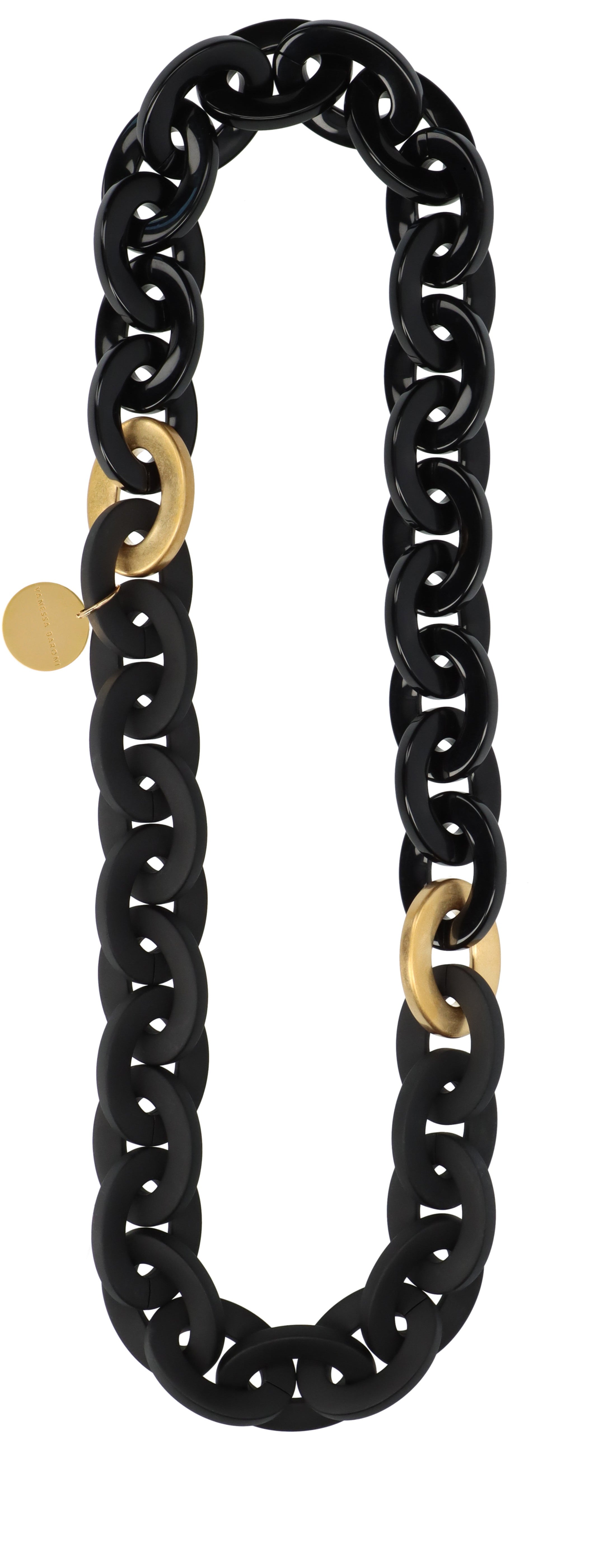 Oval Necklace Long With Gold Black - Matt Black