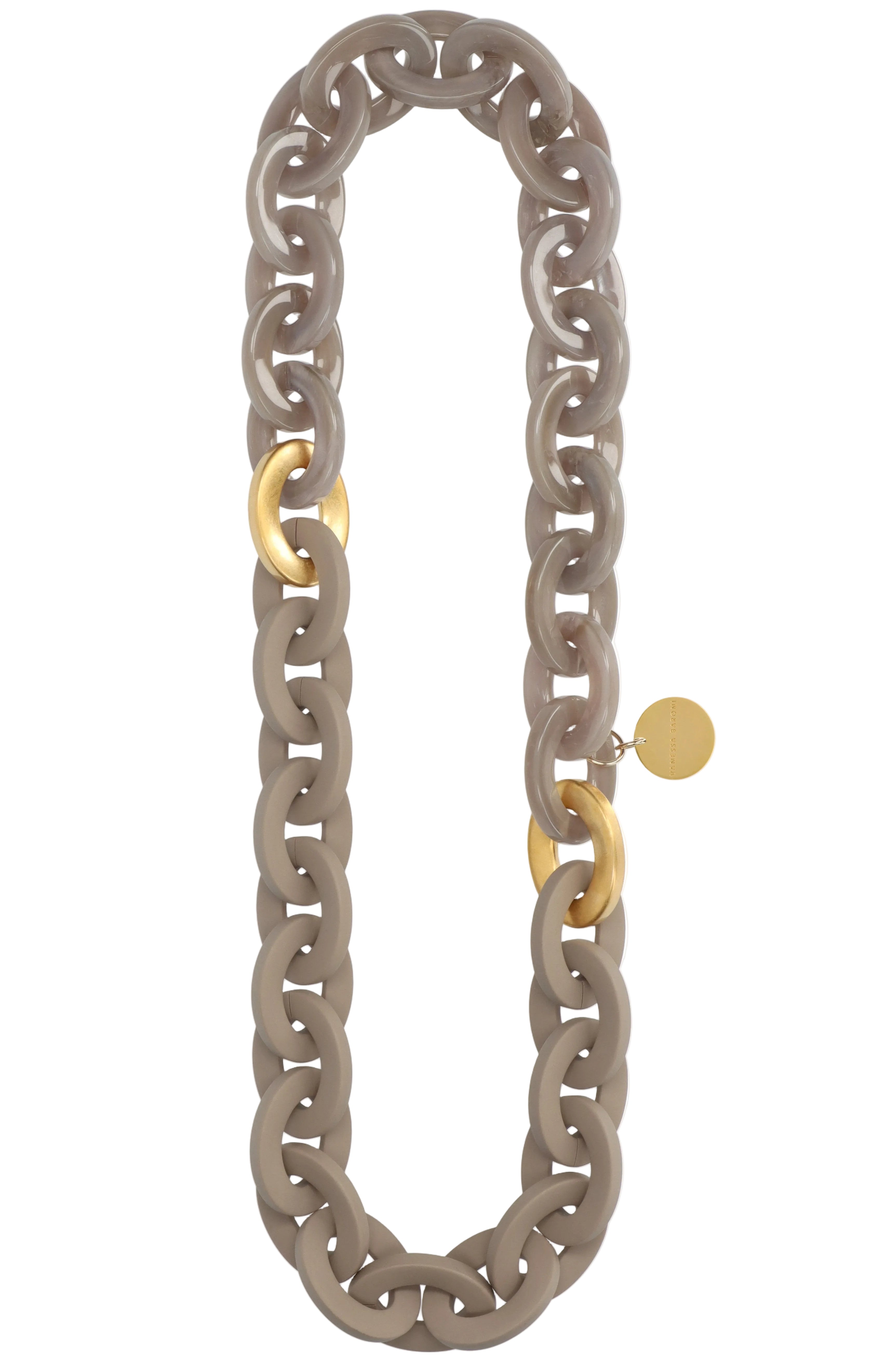 Oval Necklace Long - Gold Green Marble